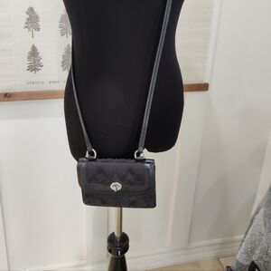 COACH Signature Black Jacquard Canvas Mini Crossbody Wallet Bag Turn-lock